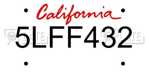 5LFF432 California License Plate