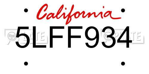 5LFF934 California License Plate