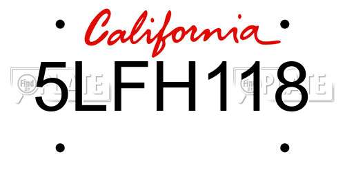 5LFH118 California License Plate