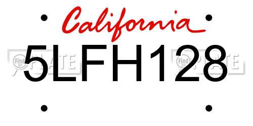 5LFH128 California License Plate
