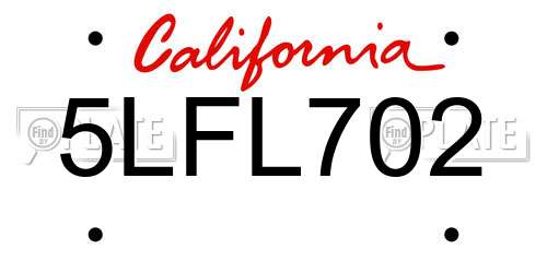 5LFL702 California License Plate