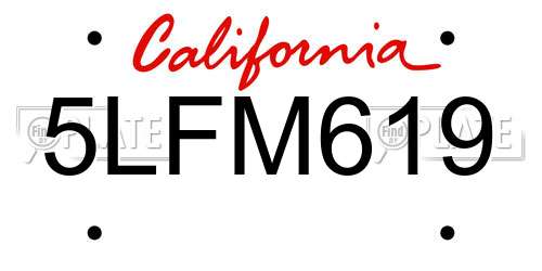 5LFM619 California License Plate