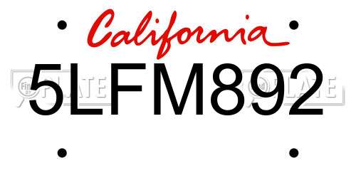 5LFM892 California License Plate