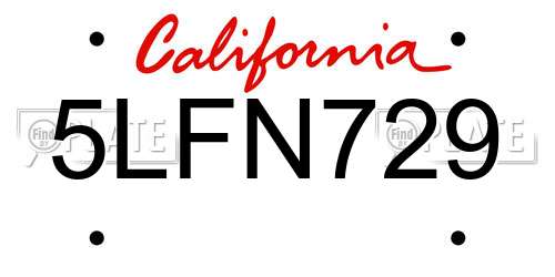 5LFN729 California License Plate