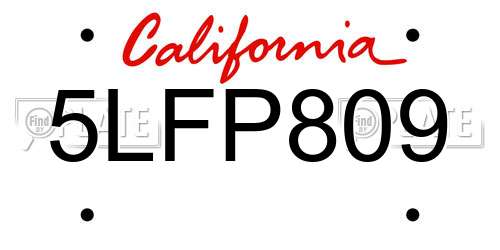 5LFP809 California License Plate