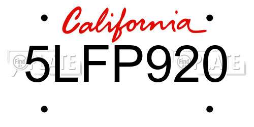 5LFP920 California License Plate