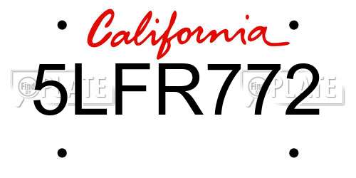 5LFR772 California License Plate