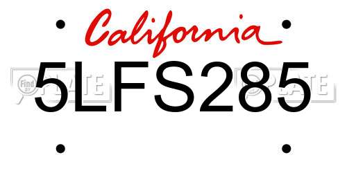5LFS285 California License Plate