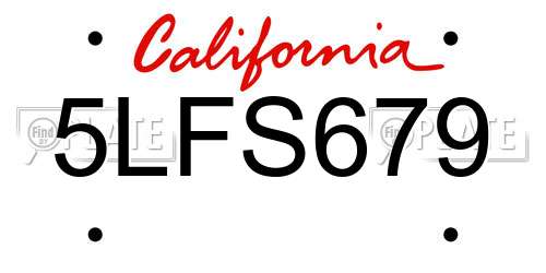 5LFS679 California License Plate