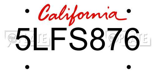 5LFS876 California License Plate