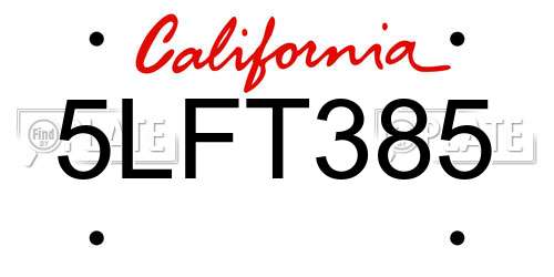 5LFT385 California License Plate
