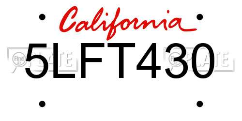 5LFT430 California License Plate