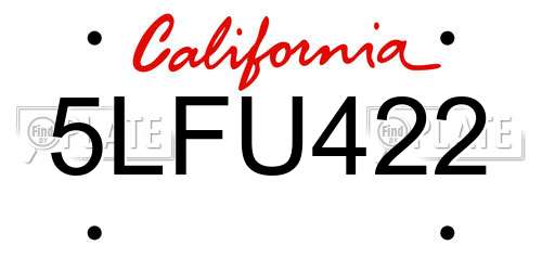 5LFU422 California License Plate