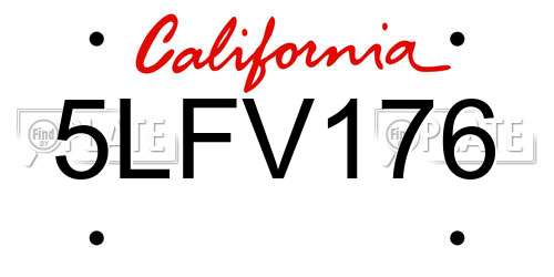 5LFV176 California License Plate