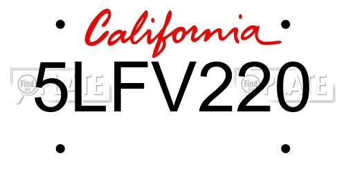 5LFV220 California License Plate