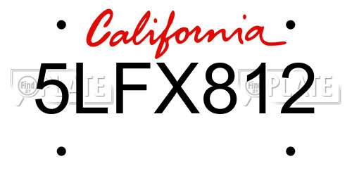 5LFX812 California License Plate