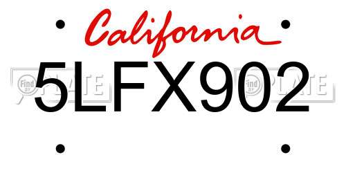 5LFX902 California License Plate