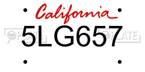 5LG657 California License Plate