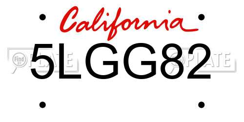 5LGG82 California License Plate