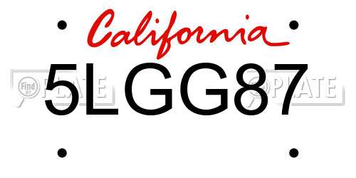5LGG87 California License Plate