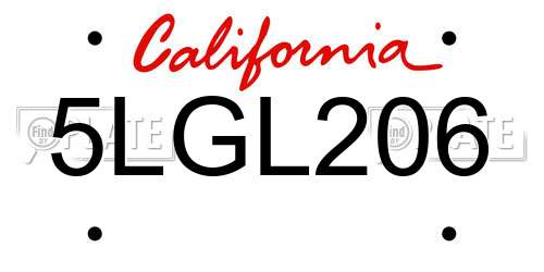 5LGL206 California License Plate