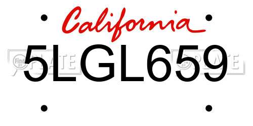 5LGL659 California License Plate