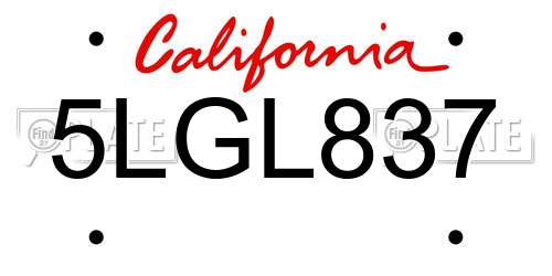 5LGL837 California License Plate