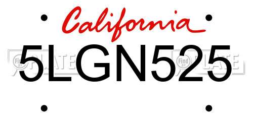5LGN525 California License Plate