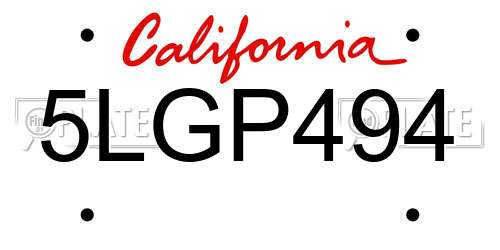5LGP494 California License Plate