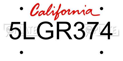 5LGR374 California License Plate