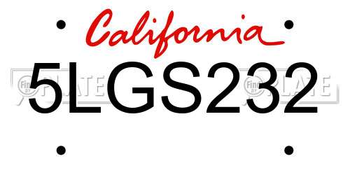 5LGS232 California License Plate