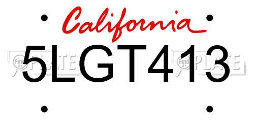 5LGT413 California License Plate
