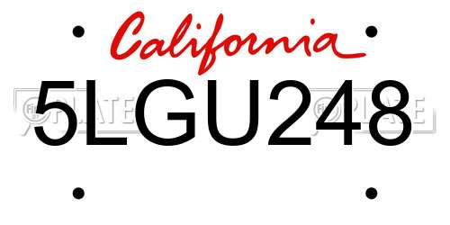 5LGU248 California License Plate