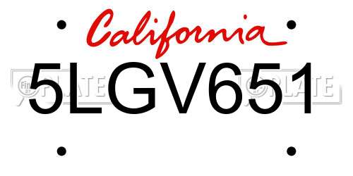 5LGV651 California License Plate