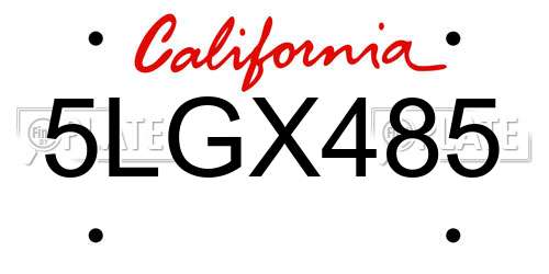 5LGX485 California License Plate