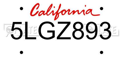 5LGZ893 California License Plate