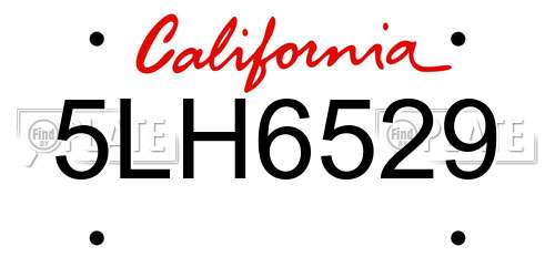5LH6529 California License Plate