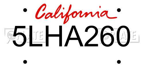 5LHA260 California License Plate
