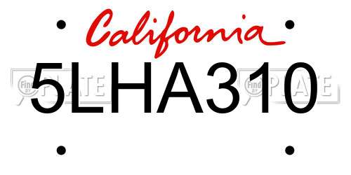 5LHA310 California License Plate