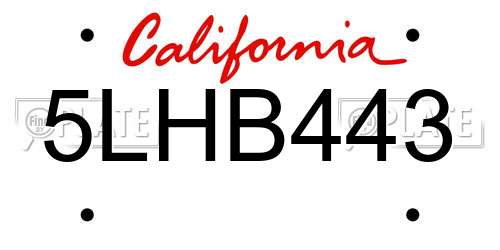 5LHB443 California License Plate