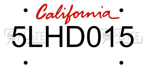 5LHD015 California License Plate