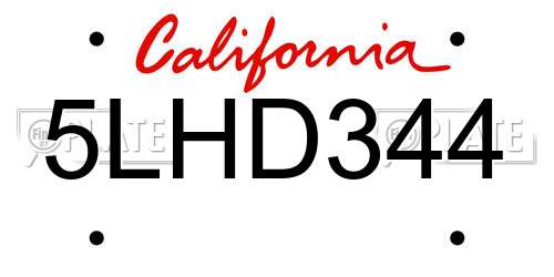 5LHD344 California License Plate
