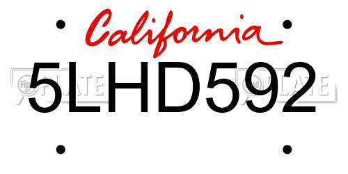5LHD592 California License Plate