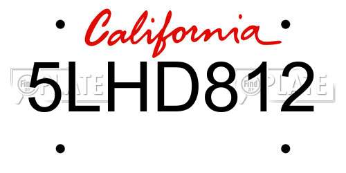 5LHD812 California License Plate