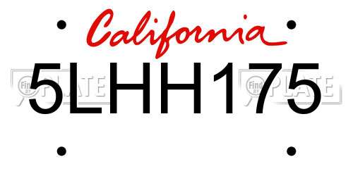 5LHH175 California License Plate