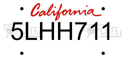 5LHH711 California License Plate
