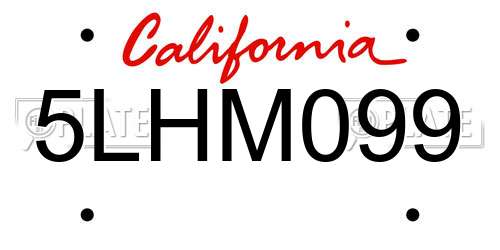 5LHM099 California License Plate