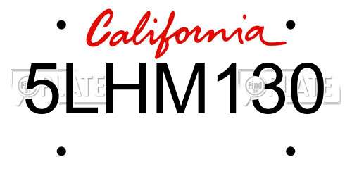 5LHM130 California License Plate