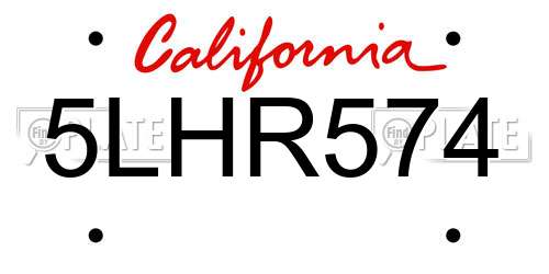 5LHR574 California License Plate