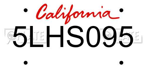 5LHS095 California License Plate